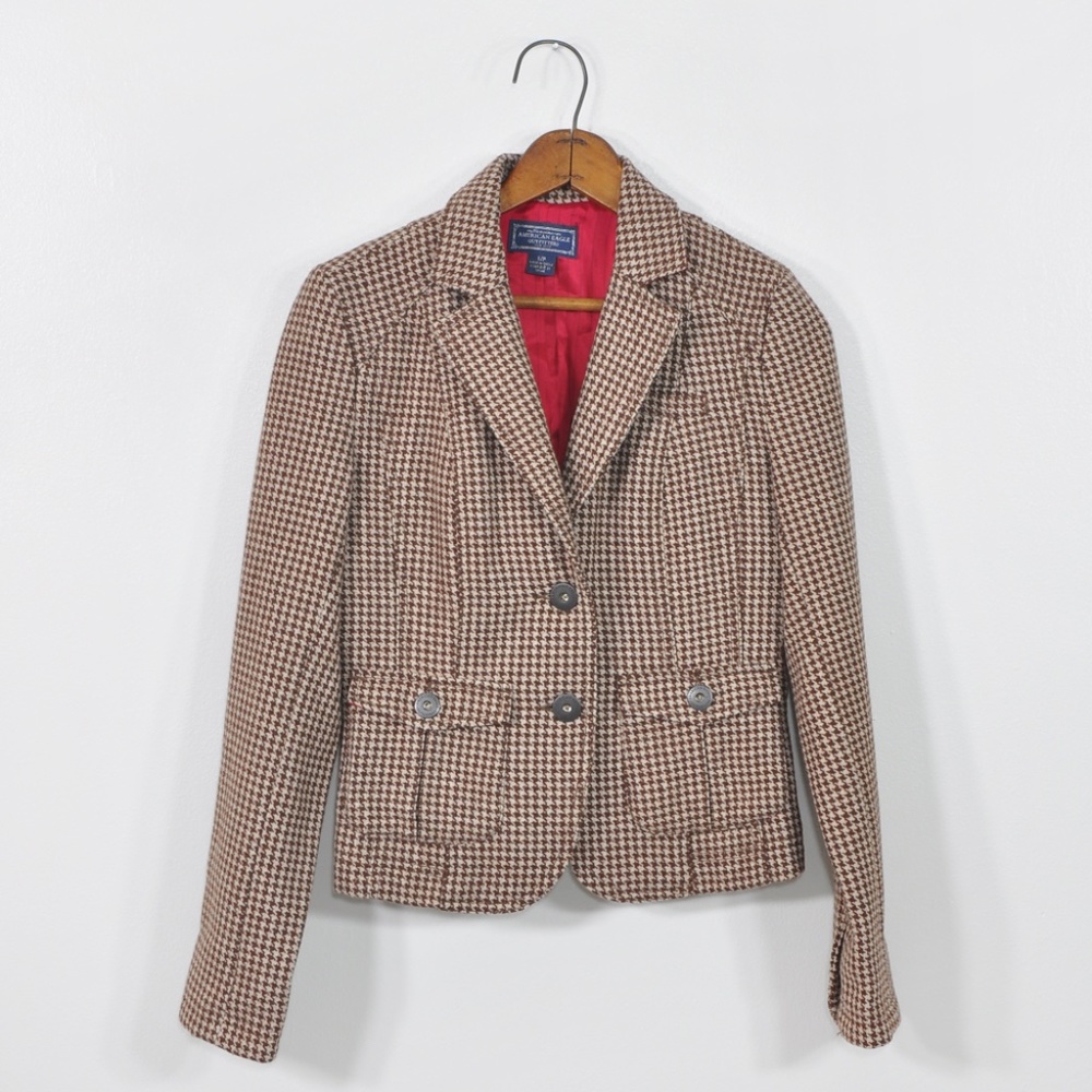 Houndstooth Jacket | Brown Wool Jacket Blazer - image 3